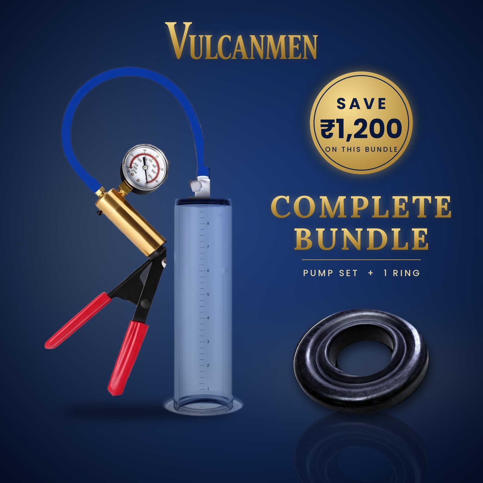 Vulcanmen complete pump bundle: cylinder, gauge, hose and reducer sleeve